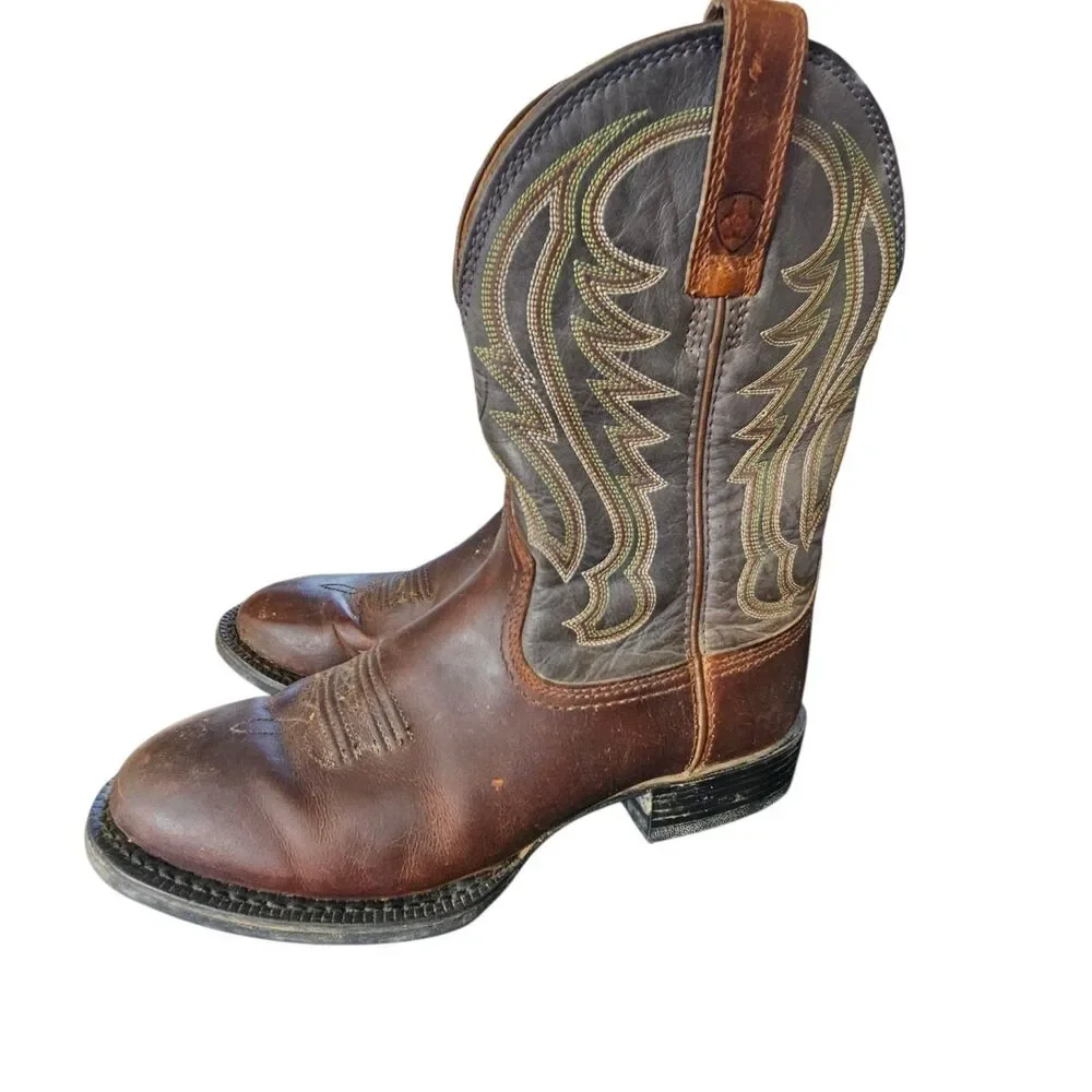 Ariat Brown Leather Round Toe Cowboy Boots 7.5D Style 10010297 Embroidered